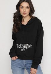 Czarna Casualowa Bluza z Kapturem i Kieszonką Zelotia. Czarne bluzy damskie Born2be, l, bez wzorów, z jeansu, z kapturem. Za 59.99 zł.