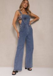 Niebieskie Jeansy Typu Ogrodniczki z Bawełny High Waist z Szerokim Nogawkami Velhiria. Niebieskie jeansy damskie Renee, bez wzorów, z bawełny. Za 159.99 zł.
