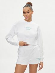 Calvin Klein Jeans Bluza Stacked Institutional J20J221466 Biały Regular Fit. Białe bluzy damskie Calvin Klein Jeans, l, bez wzorów, z bawełny, bez kaptura. Za 179.99 zł.