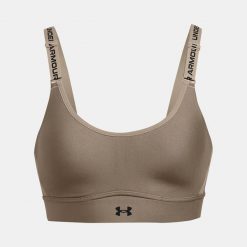 Biustonosz sportowy Under Armour Infinity 2.0 Mid Sports Bra. Brązowe biustonosze sportowe damskie Under Armour, bez wzorów, bez ramiączek, do biegania. Za 167.99 zł.
