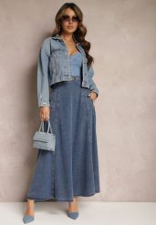 Granatowa Bawełniana Spódnica Maxi Rozkloszowana z Jeansu z Ozdobnym Łańcuszkiem Viralle. Niebieskie spódnice damskie Renee, na lato, s, bez wzorów, z bawełny, boho, maxi. Za 159.99 zł.