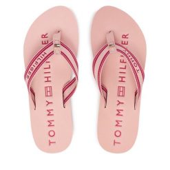 Japonki Tommy Hilfiger. Czerwone klapki damskie Tommy Hilfiger, bez wzorów, bez obcasa, bez zapięcia. Za 169.99 zł.