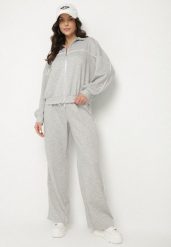 Szary Komplet Dresowy z Wiskozą w Stylu Retro Bluza i Szerokie Spodnie Lavriz. Szare bluzy damskie Born2be, bez wzorów, z dresówki, bez kaptura. Za 179.99 zł.