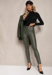 Ciemnozielone Legginsy z Imitacji Skóry High Waist Noriel. Zielone legginsy damskie Renee, l, bez wzorów, z jeansu. Za 39.99 zł.