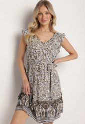 Czarna Wiskozowa Sukienka o Rozkloszowanym Kroju z Wiązanym Paskiem Sepona. Czarne sukienki damskie Born2be, z aplikacjami, z wiskozy, eleganckie, bez ramiączek. Za 69.99 zł.
