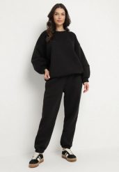 Czarny Komplet Dresowy Bluza i Joggery Podszyte Polarem Zibea. Czarne bluzy damskie Born2be, bez wzorów, z bawełny, bez kaptura. Za 169.99 zł.