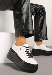Biało-Czarne Sneakersy Vices na Platformie Miriri. Białe obuwie sportowe damskie Born2be, z jeansu, bez zapięcia. Za 119.99 zł.