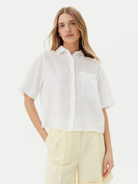 Tommy Hilfiger Koszula WW0WW44720 Biały Relaxed Fit. Białe koszule damskie Tommy Hilfiger, bez wzorów, ze lnu, bez kołnierzyka, bez ramiączek. Za 279.99 zł.
