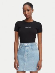 Calvin Klein Jeans T-Shirt LV047G816G Czarny Slim Fit. Czarne t-shirty damskie Calvin Klein Jeans, xl, bez wzorów, z bawełny, bez kołnierzyka. Za 229.99 zł.