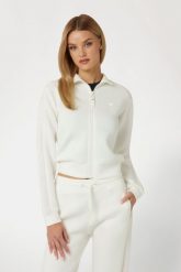 GUESS Biała bluza damska z lampasami New Allie Scuba. Białe bluzy damskie Guess, s, z aplikacjami, z materiału, bez kaptura. W wyprzedaży za 217.99 zł.