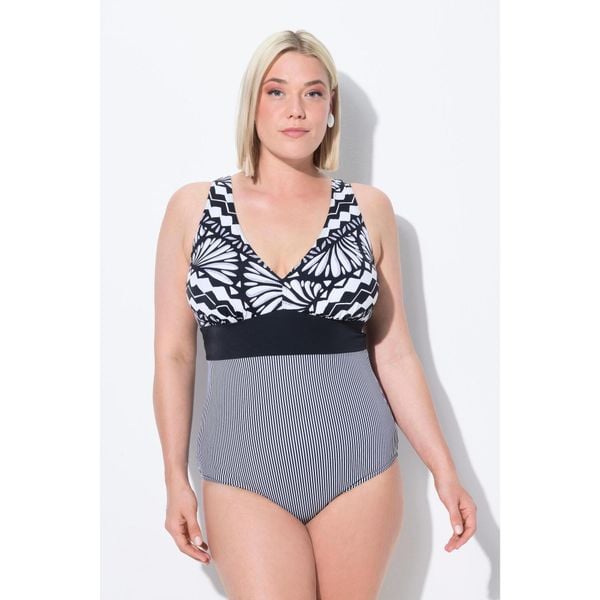 Damski Strój kąpielowy ozdobny pasek miękkie miseczki z recyklingu. Czarne stroje jednoczęściowe Ulla Popken, bez wzorów, z elastanu. W wyprzedaży za 191.99 zł.