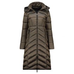 Kurtka damska Geographical Norway Blanche Long, ocieplana, kolor kaki. Zielone kurtki damskie Geographical Norway, bez wzorów, z materiału, bez kaptura. Za 259.00 zł.