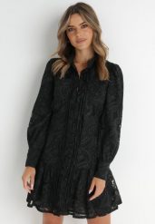Czarna Sukienka Toppey. Czarne sukienki damskie Born2be, w ażurowe wzory, z koronki, boho, bez ramiączek. W wyprzedaży za 203.99 zł.