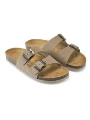 Mandel Skórzane klapki w kolorze szarobrązowym rozmiar: 40. Brązowe klapki damskie Mandel, bez wzorów, ze skóry, z otwartym noskiem, bez obcasa, bez zapięcia. Za 185.76 zł.