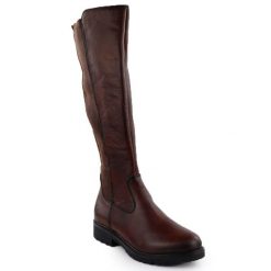 Skórzane kozaki damskie z elastyczną cholewką brązowe Remonte Rieker R6594-24. Brązowe kozaki damskie Rieker, ze skóry, bez obcasa, bez zapięcia. Za 519.00 zł.