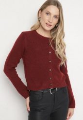 Bordowy Kardigan z Wełną o Prostym Kroju z Okrągłym Dekoltem Reissima. Czerwone kardigany damskie Born2be, m, bez wzorów, z dzianiny. Za 129.99 zł.