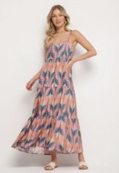 Różowo-Niebieska Sukienka o Rozkloszowanym Kroju Boho na Cienkich Ramiączkach Tosave. Czerwone sukienki damskie Born2be, z aplikacjami, boho, bez ramiączek. Za 89.99 zł.
