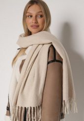 Beżowy Klasyczny Szalik Zdobiony Frędzlami Vetilana. Brązowe szaliki damskie Born2be, z aplikacjami, z jeansu. Za 44.99 zł.