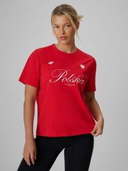 4F Koszulka kibica damska - czerwona S. Czerwone koszulki sportowe damskie 4F, s, bez wzorów, z bawełny, bez ramiączek. Za 59.99 zł.