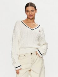 Tommy Jeans Sweter DW0DW19885 Écru Regular Fit. Swetry klasyczne damskie Tommy Jeans, m, z bawełny, bez kołnierzyka. Za 299.99 zł.