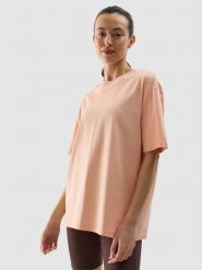 4F T-shirt oversize gładki damski - koralowy XS. Czerwone t-shirty damskie 4F, xs, bez wzorów, z bawełny, bez kołnierzyka. W wyprzedaży za 29.99 zł.
