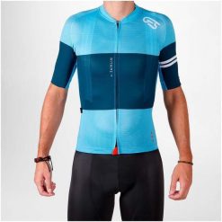 Koszulka Ges x Zaiklin. Niebieskie koszulki damskie GES, bez wzorów, bez kołnierzyka, bez ramiączek. Za 285.50 zł.