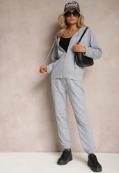 Szary Komplet Dresowy Zasuwana Bluza z Kapturem i Spodnie Joggery Scaellia. Szare bluzy damskie Renee, s, bez wzorów, z dresówki, z kapturem. Za 39.99 zł.