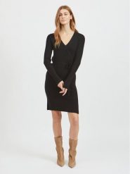 Vila Sukienka dzianinowa 14065547 Czarny Regular Fit. Czarne sukienki damskie Vila, bez wzorów, z dzianiny, bez ramiączek. Za 249.99 zł.