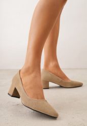 Ciemnobeżowe Czółenka VICES ze Skóry Naturalnej na Słupku Avanah. Brązowe czółenka damskie Renee, bez wzorów, z materiału, bez obcasa, na słupku. Za 149.99 zł.