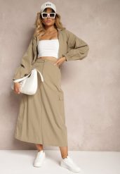 Ciemnozielony Casualowy Komplet 2-Częściowy Rozpinana Bluza i Spódnica z Kieszeniami na Klapy Lennira. Zielone bluzy damskie Renee, l, bez wzorów, bez kaptura. Za 149.99 zł.