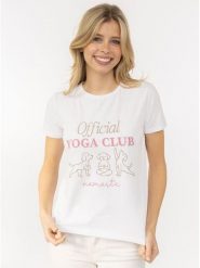 Zwillingsherz Koszulka "Yoga Club" w kolorze białym rozmiar: XXL. Białe bluzki damskie Zwillingsherz, xxl, bez wzorów, z bawełny, bez kołnierzyka, bez ramiączek. Za 109.78 zł.