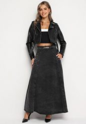 Czarna Bawełniana Spódnica Jeansowa Maxi Rozkloszowana z Łańcuszkiem Zallire. Czarne spódnice damskie Born2be, m, bez wzorów, z bawełny, boho, maxi. Za 189.99 zł.