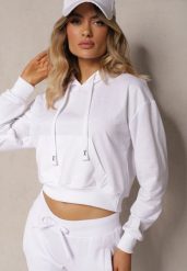 Biała Bluza z Kapturem i Bawełną Ozdobiona Ściągaczami Evianae. Białe bluzy damskie Renee, xl, bez wzorów, z bawełny, z kapturem. Za 39.99 zł.