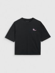 4F T-shirt oversize z nadrukiem damski - czarny XS. Czarne koszulki sportowe damskie 4F, uniwersalny, bez wzorów, z bawełny, bez ramiączek. W wyprzedaży za 49.99 zł.