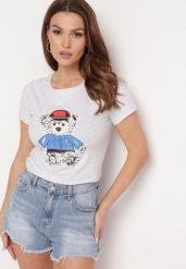 Szary T-shirt Bawełniany z Nadrukiem Rusolia. Szare t-shirty damskie Born2be, m, bez wzorów, z bawełny, bez kołnierzyka. Za 34.99 zł.
