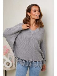 Soft Cashmere Sweter w kolorze szarym rozmiar: 34/36. Szare swetry klasyczne damskie Soft Cashmere, ze splotem, bez kołnierzyka. Za 170.47 zł.