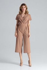 Brązowy Kombinezon z Szerokimi Nogawkami 7/8 z Kopertowym Dekoltem. Brązowe kombinezony damskie Figl, l, bez wzorów, z materiału, eleganckie, bez kołnierzyka, bez ramiączek. Za 309.00 zł.