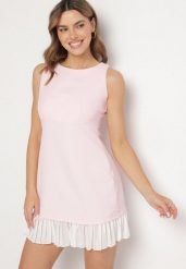 Różowa Elegancka Sukienka Taliowana Florzedi. Czerwone sukienki damskie Born2be, bez wzorów, eleganckie, bez ramiączek. Za 109.99 zł.