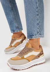 Brązowe Sneakersy na Platformie z Metalicznymi Wstawkami Stovia. Brązowe obuwie sportowe damskie Born2be, bez zapięcia. Za 49.99 zł.