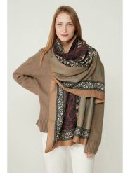 Lucky Bees Szal w kolorze beżowo-granatowym - 180 x 90 cm rozmiar: onesize. Brązowe szaliki damskie Lucky Bees, bez wzorów, z materiału. Za 104.89 zł.