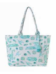 BLE Shopper bag w kolorze biało-turkusowym - 42 x 35 x 20 cm rozmiar: onesize. Białe shopper bag BLE, bez wzorów, z materiału, na ramię, bez dodatków. Za 54.95 zł.