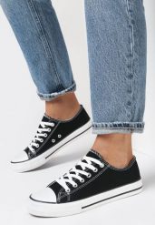 Czarno-Białe Klasyczne Trampki z Cholewką pod Kostkę Amyete. Czarne obuwie sportowe casual damskie Born2be, z gumy, bez zapięcia. Za 39.99 zł.