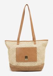 Beżowa Torebka Shopperka Ozdobiona Plecionką Felarienna. Brązowe shopper bag Born2be, z jeansu, bez dodatków. Za 99.99 zł.