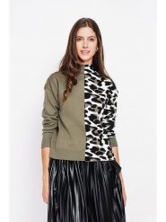 ASSUILI Sweter w kolorze czarno-oliwkowo-białym rozmiar: 36. Białe swetry klasyczne damskie Assuili, bez kołnierzyka. Za 113.99 zł.