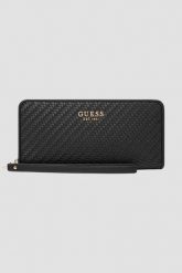 GUESS Czarny duży damski portfel Mirema Slg Large. Czarne portfele damskie Guess, z aplikacjami, ze skóry ekologicznej. W wyprzedaży za 224.99 zł.