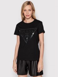 Guess T-Shirt V2YI07 K8HM0 Czarny Regular Fit. Czarne t-shirty damskie Guess, l, z aplikacjami, z bawełny, bez kołnierzyka. Za 109.99 zł.