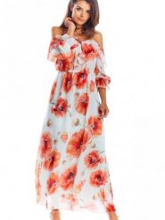 Sukienka Model A311 Red Flowers - awama. Czerwone sukienki damskie Awama, z aplikacjami, z elastanu, bez ramiączek. Za 396.72 zł.