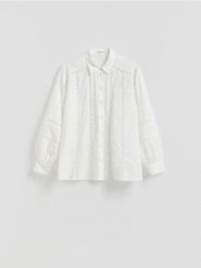 Koszula z ażurowym wzorem - biały. Białe koszule damskie Reserved, l, w ażurowe wzory, z bawełny, bez kołnierzyka, bez ramiączek. Za 139.99 zł.