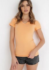 Pomarańczowy T-shirt Aerippe. Brązowe t-shirty damskie Born2be, l, z aplikacjami, z bawełny, bez kołnierzyka. Za 29.99 zł.