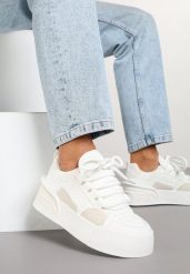 Białe Sneakersy w Stylu Trampek na Grubej Podeszwie Danimira. Białe obuwie sportowe damskie Born2be, bez zapięcia. Za 84.99 zł.